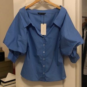 NWT Zara wide open neck blouse with puffy sleeves